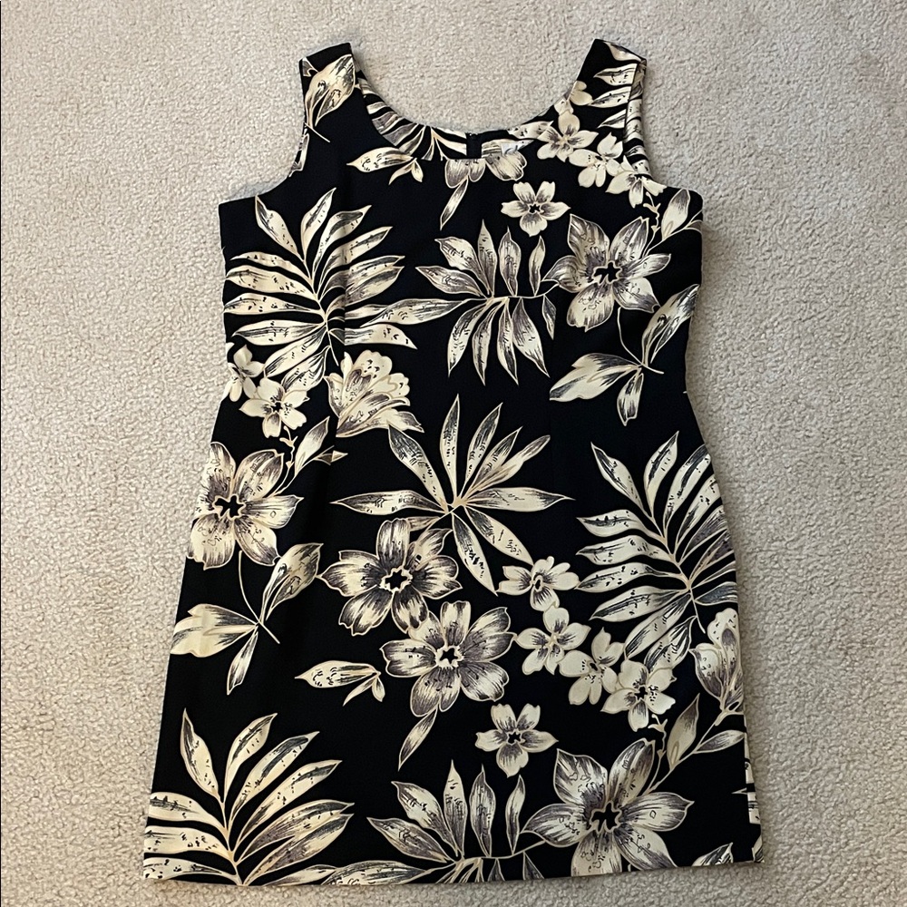 Dressbarn Black and Cream Floral Midi Dress, Size 16